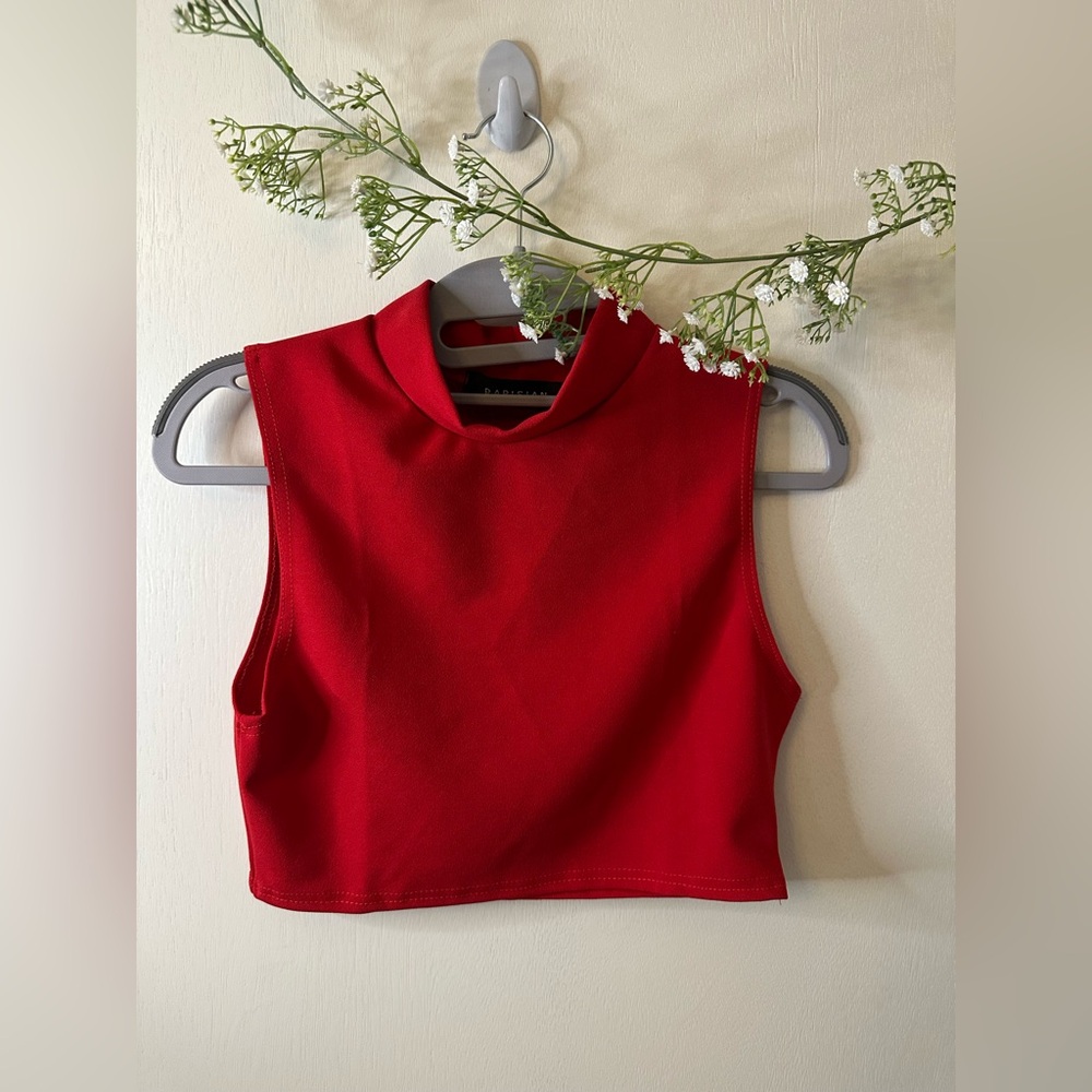 NWT Parisian | Red Sleeveless Crop Mock Neck Top